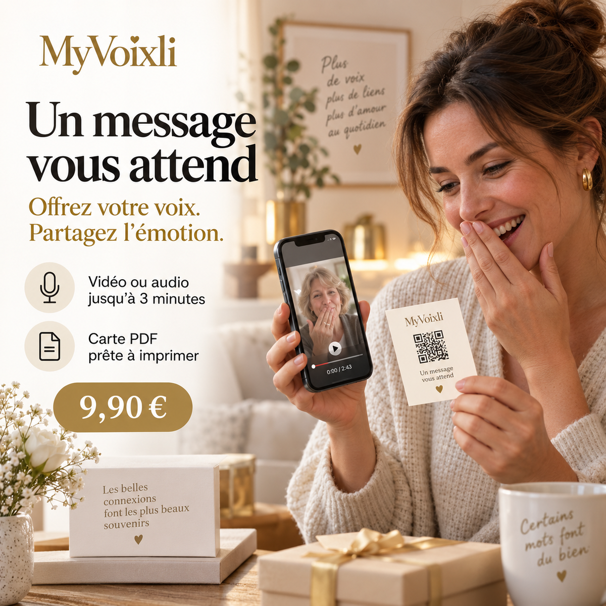 Carte MyVoixli avec message vidéo et QR code – offre à 9,90 €