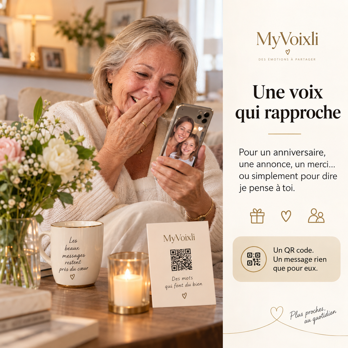 Une grand-mère découvre un message vidéo MyVoixli